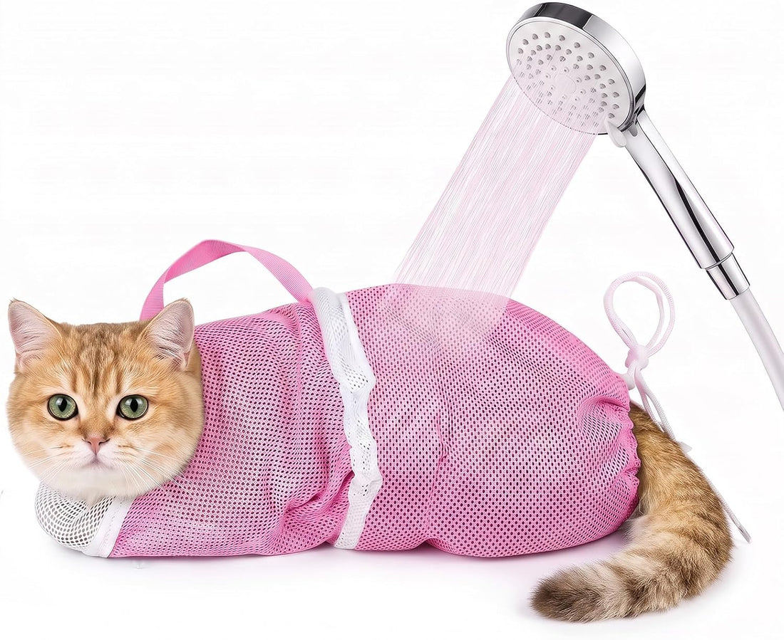 Pink Cat Bathing Bag, Breathable Mesh Anti Bite Anti Scratch Cat