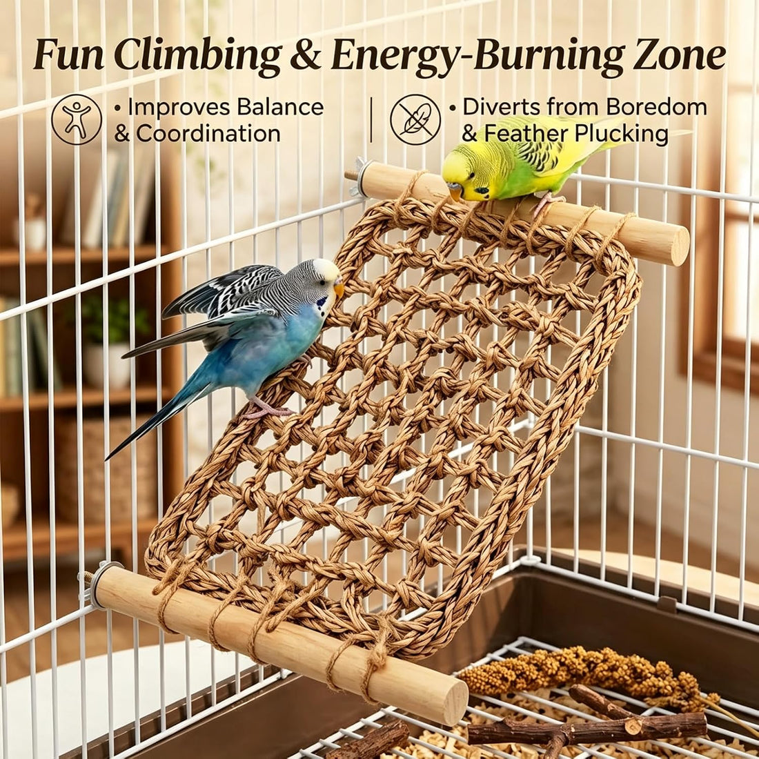 Bird Seagrass Mat Parrot Climbing Net Ladder Bridge Chew Toy