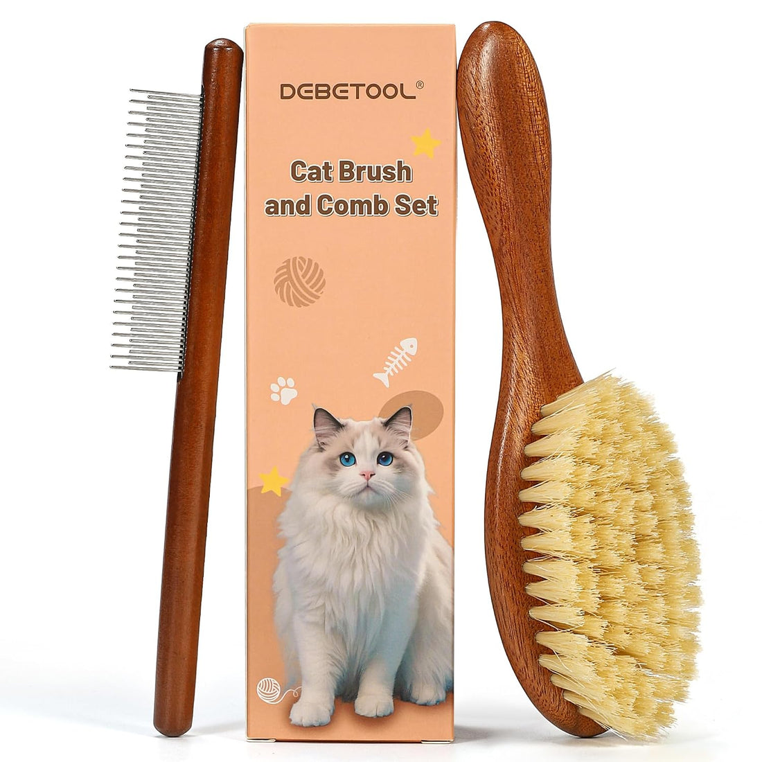 DEBETOOL Soft Cat Brush and Comb Set for Short Haired Cats