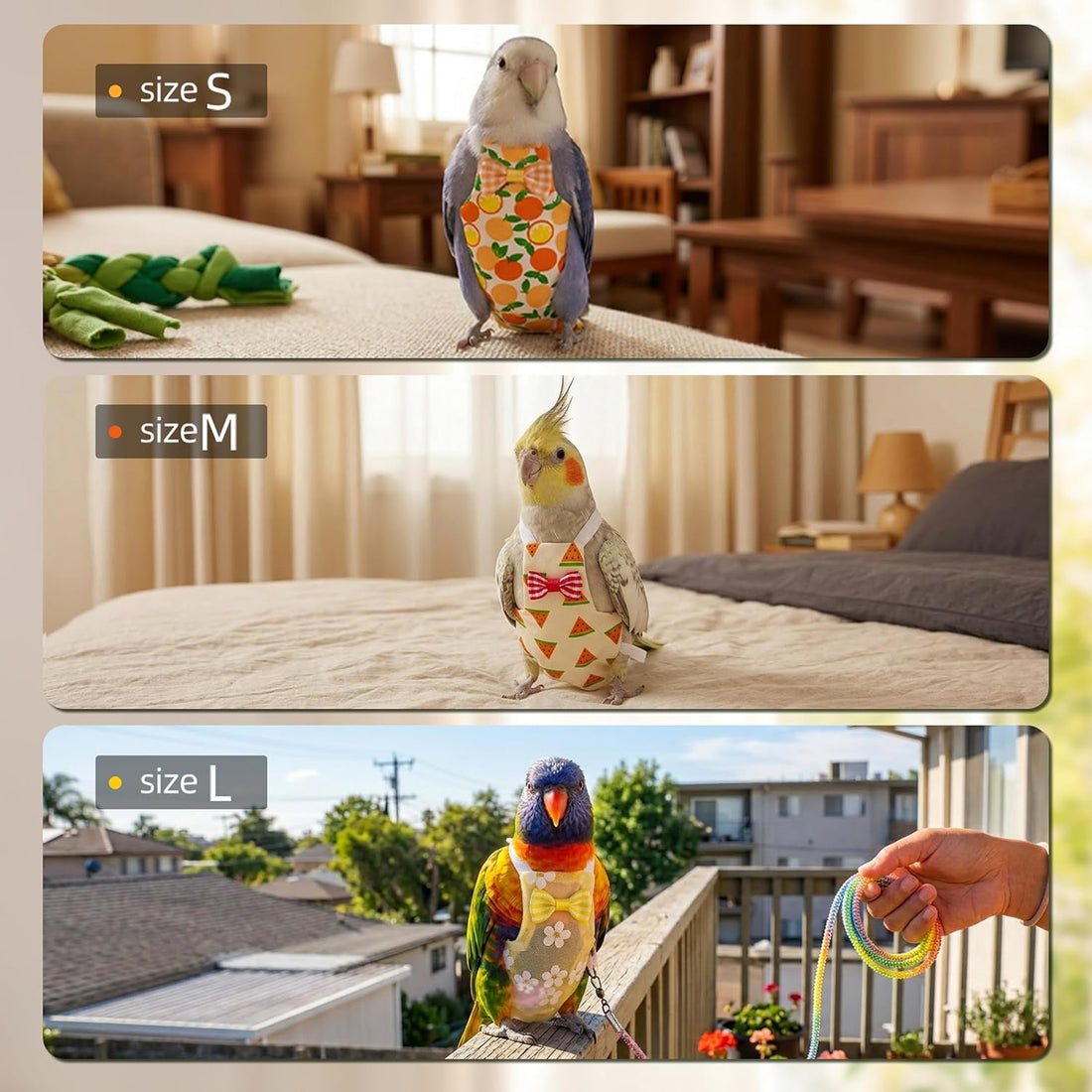 9 Pcs Reusable Bird Diaper, Cute Parrot Flight Suit with Leash