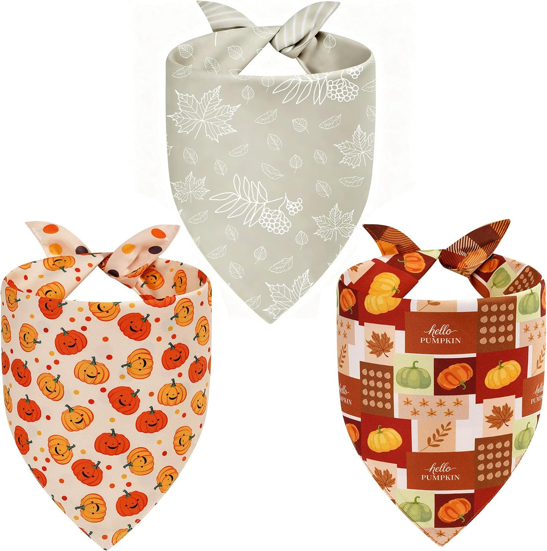 Fall Dog Bandanas Large 3PCS, 6 Pattern Scarf for Boy and Girl