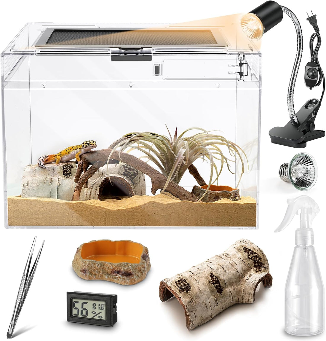 HELIME Reptile Tank 7 Piece Starter Kit with Escape Proof Locking Lid