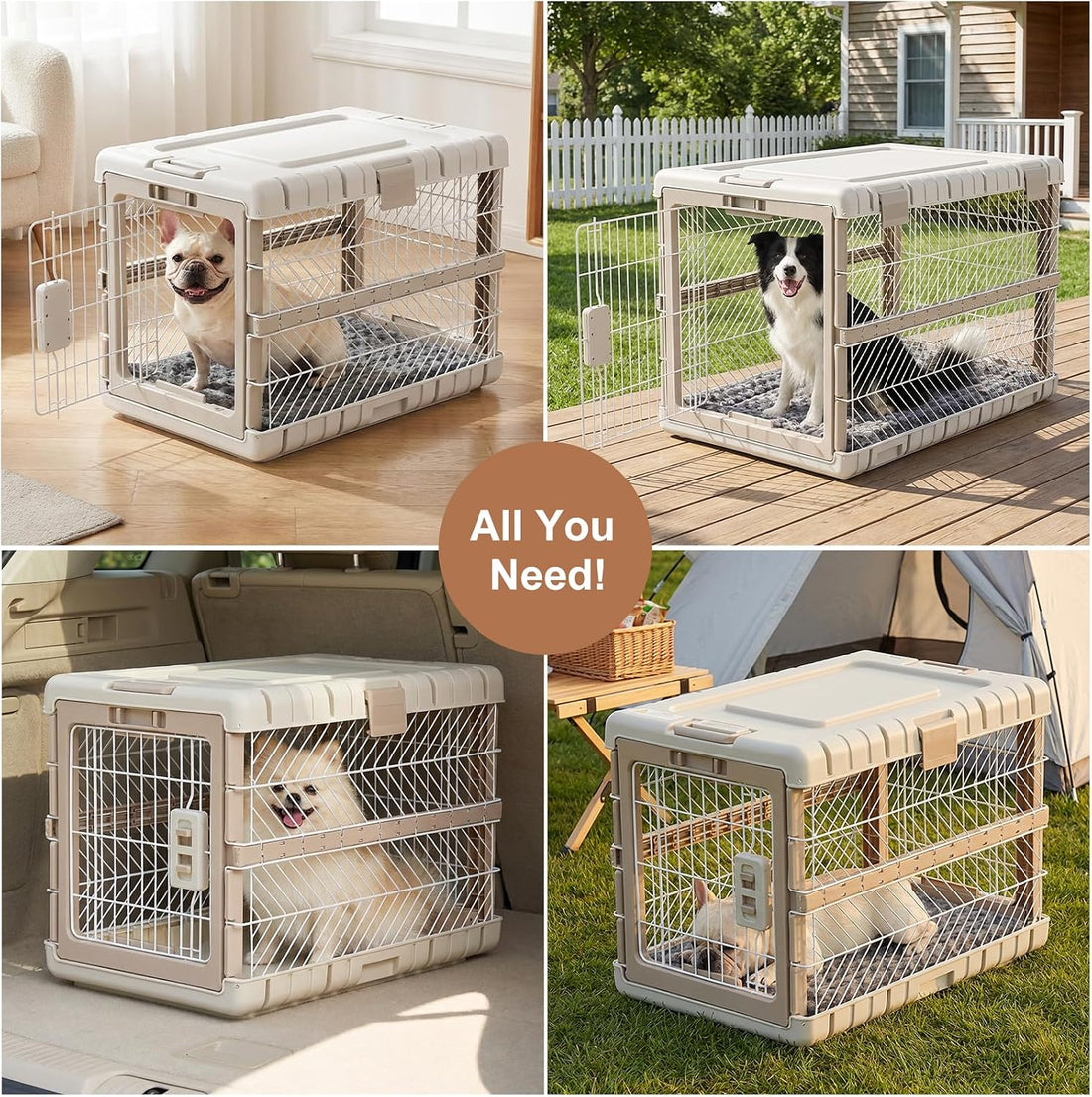 ZOMISIA Collapsible Dog Crate with Bed Mat