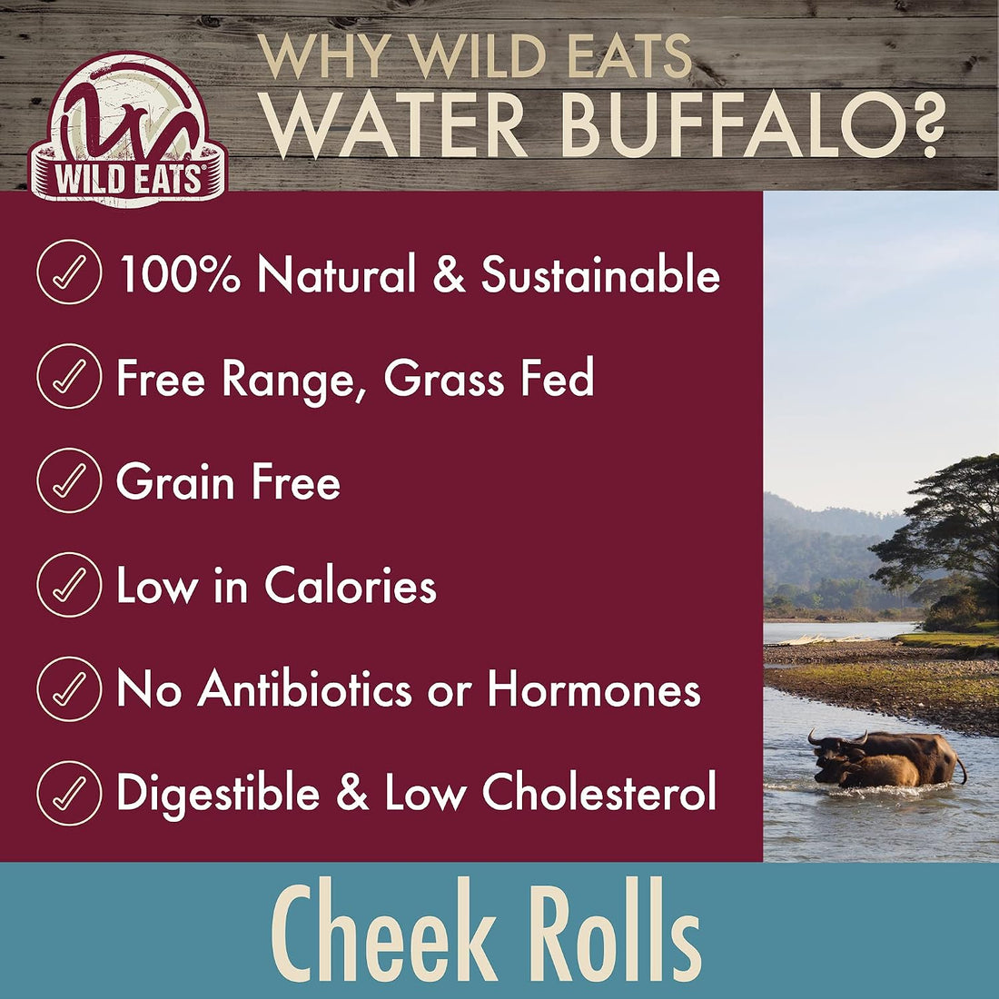 Wild Eats Water Buffalo Retriever Style Cheek Roll Dog Chews