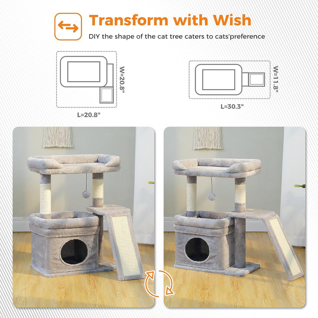 PEQULTI Small Cat Tree Tower for Large Adult Cats with Wide Top Perch