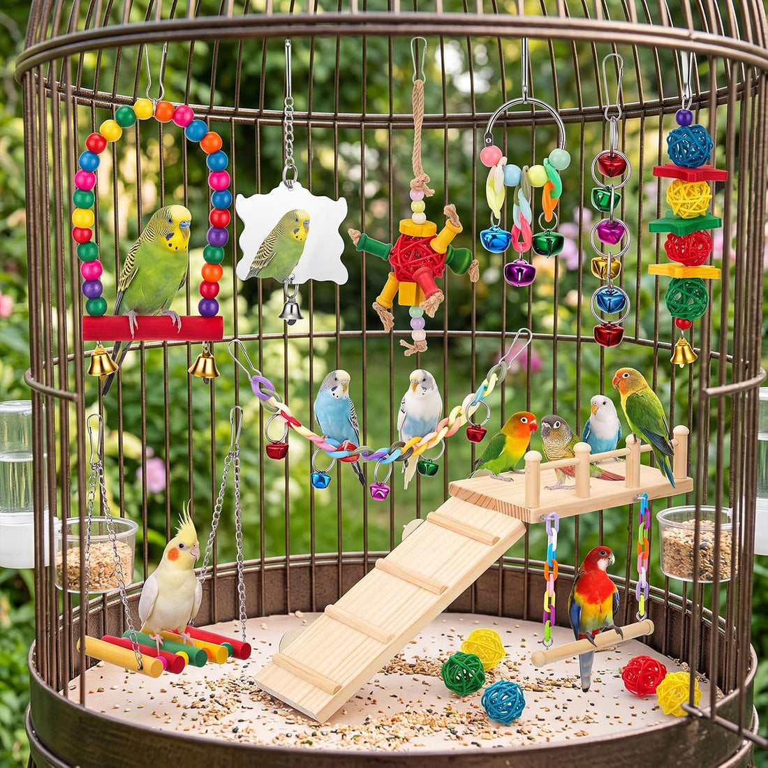 14 Pcs Parakeet Cockatiel Bird Toy with Platform