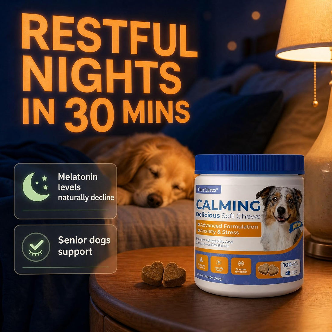 Calming Chews for Dogs Melatonin Anxiety Trial Pack 15 Ct