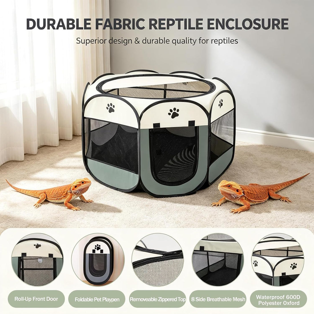 Bearded Dragon Playpen, Foldable Portable Reptile Exercise Pen
