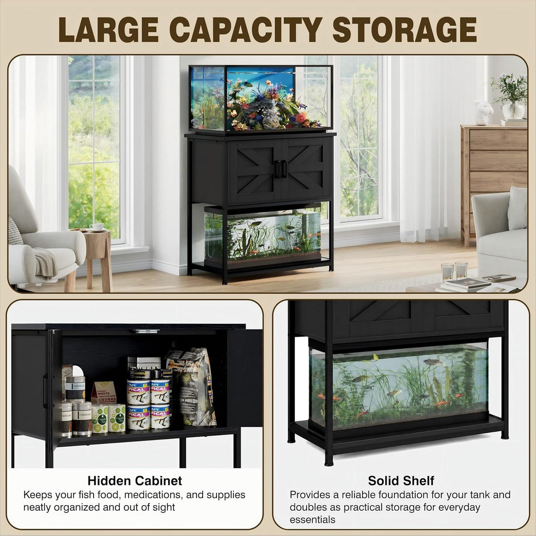 20/29/30 Gallon Fish Tank Stand with Cabinet 800LBS Capacity