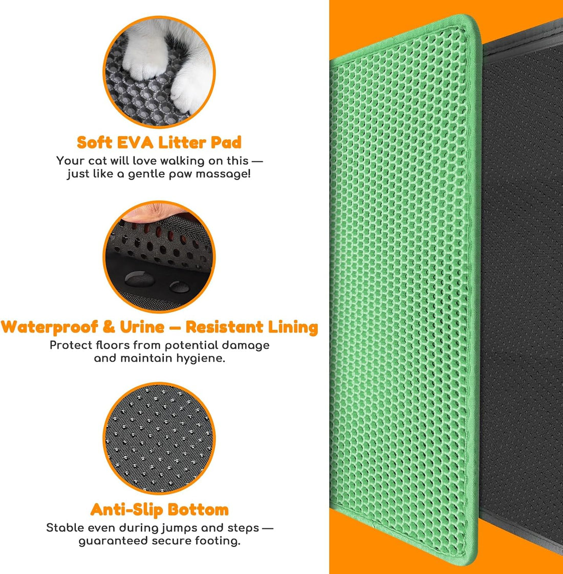 Cat Litter Mat 24"x16",Double Layer EVA Litterbox Mat
