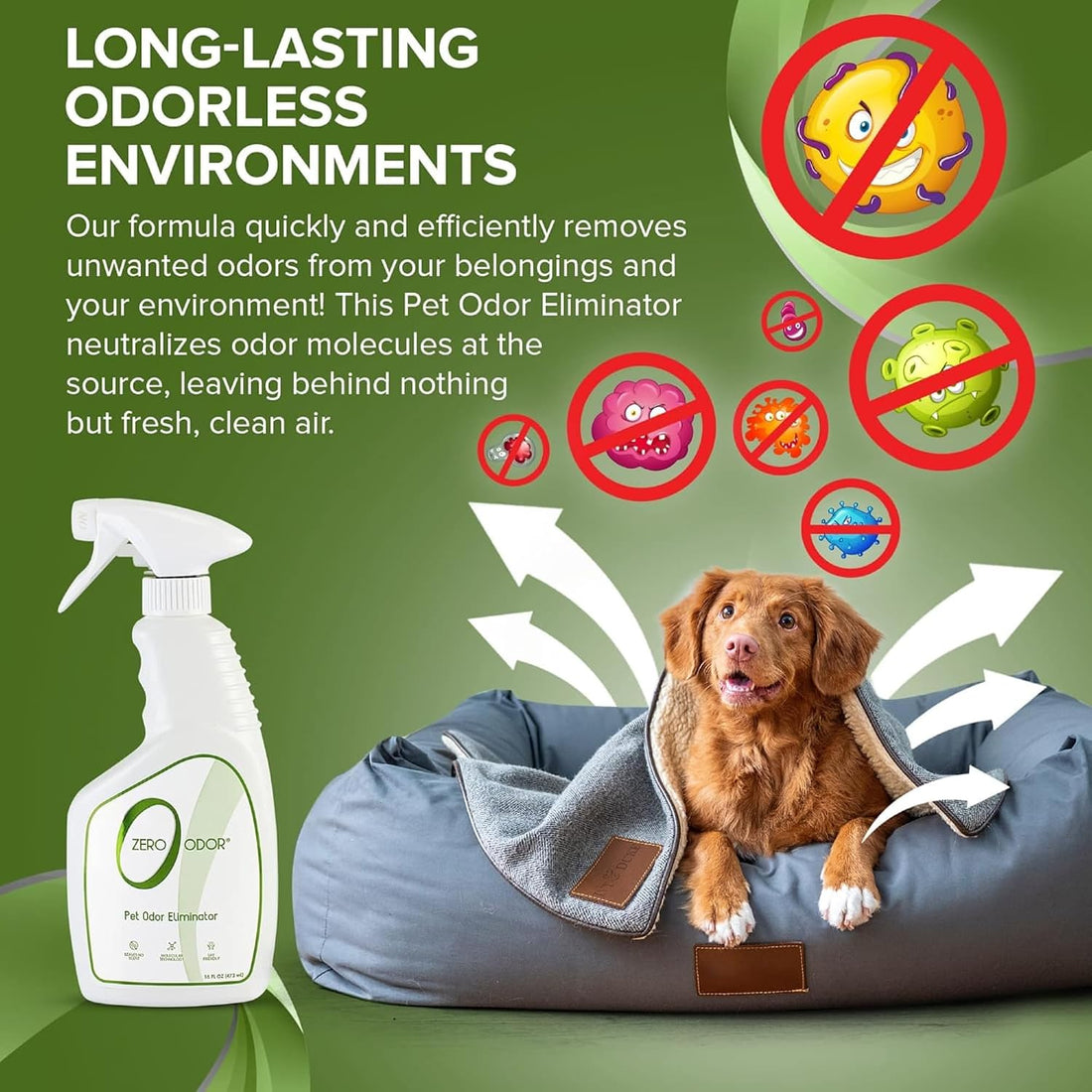 Zero Odor Pet Odor Eliminator, Air and Surface Odor Remover for Carpet