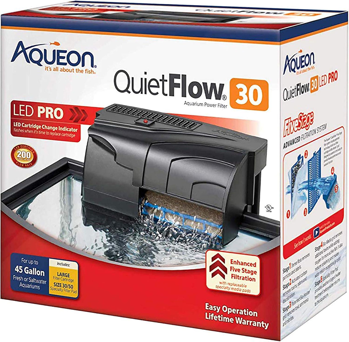 Aqueon QuietFlow 30 LED PRO Aquarium Fish Tank Power Filter