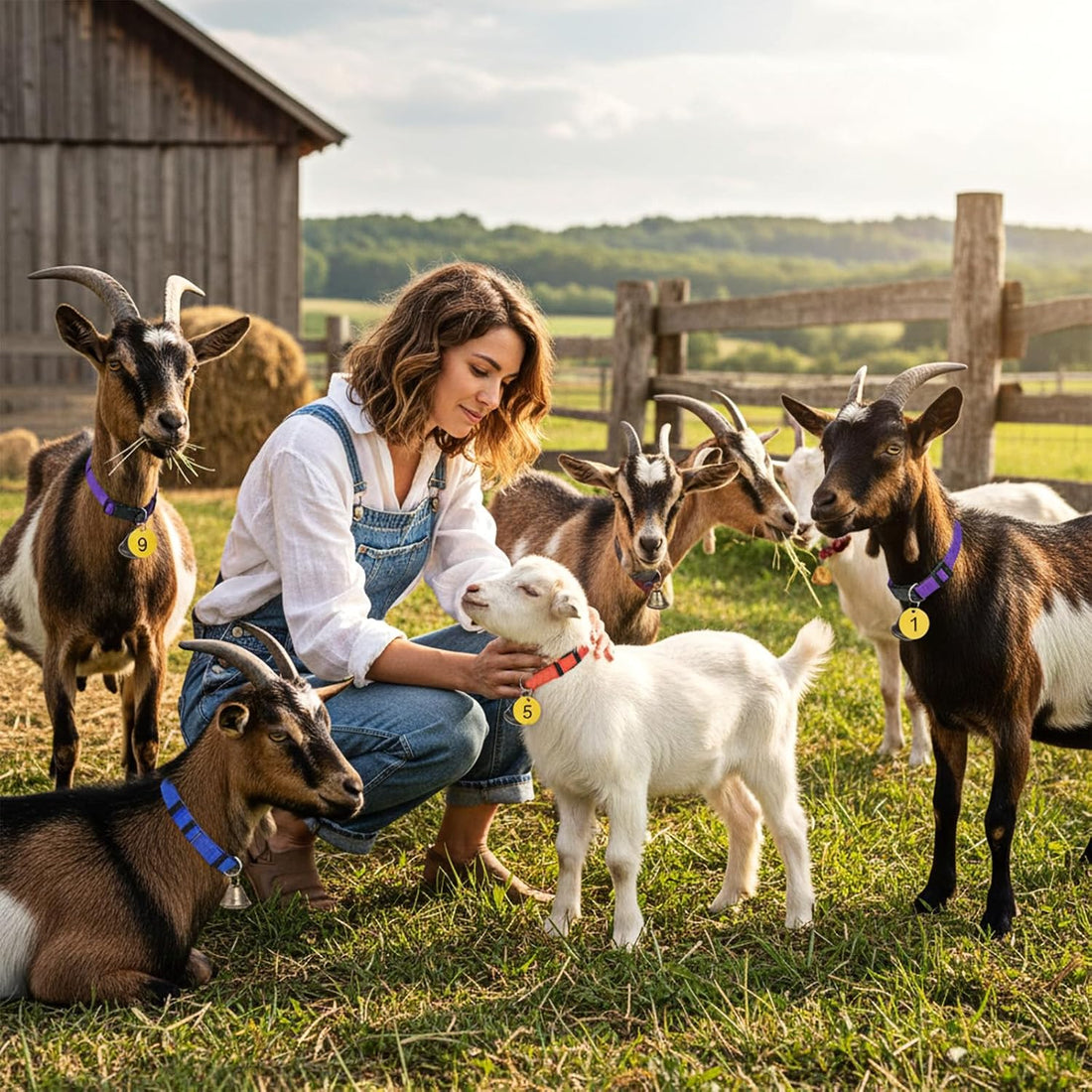 20 Pack Goat Collars with Bells, Adjustable Nylon Collar Set