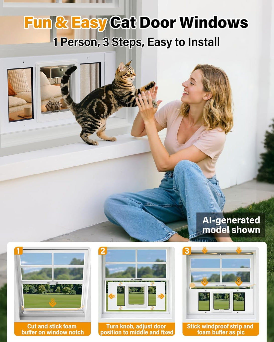 SAKSUN Cat Door for Window Weatherproof
