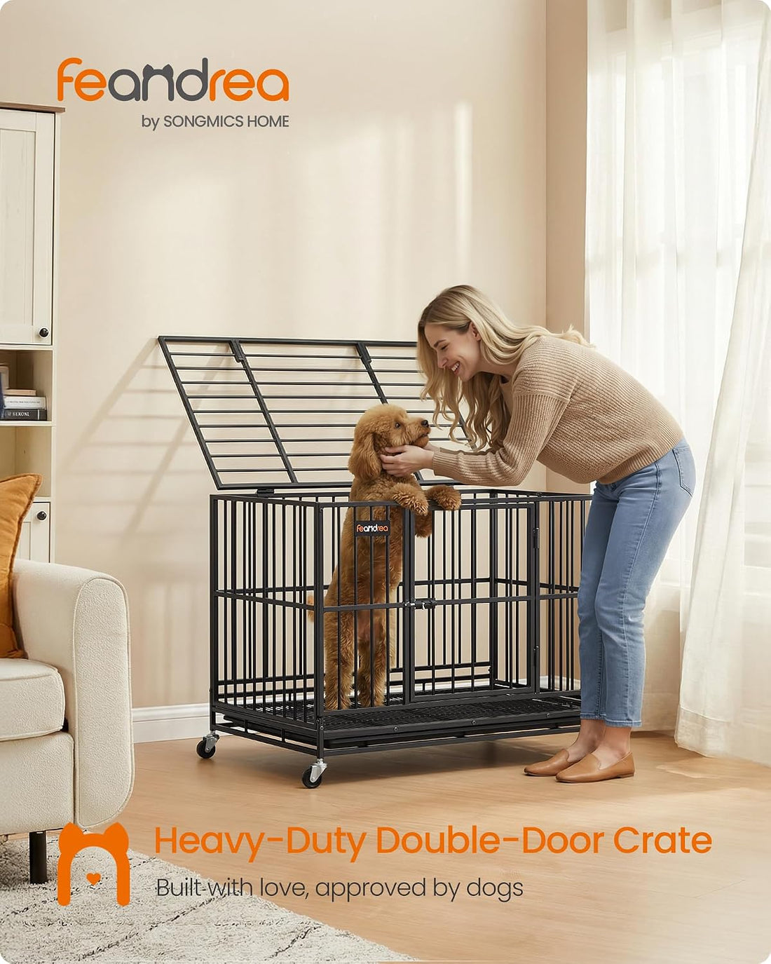 Feandrea Heavy-Duty Foldable Dog Crate, 5-Minute Quick Setup