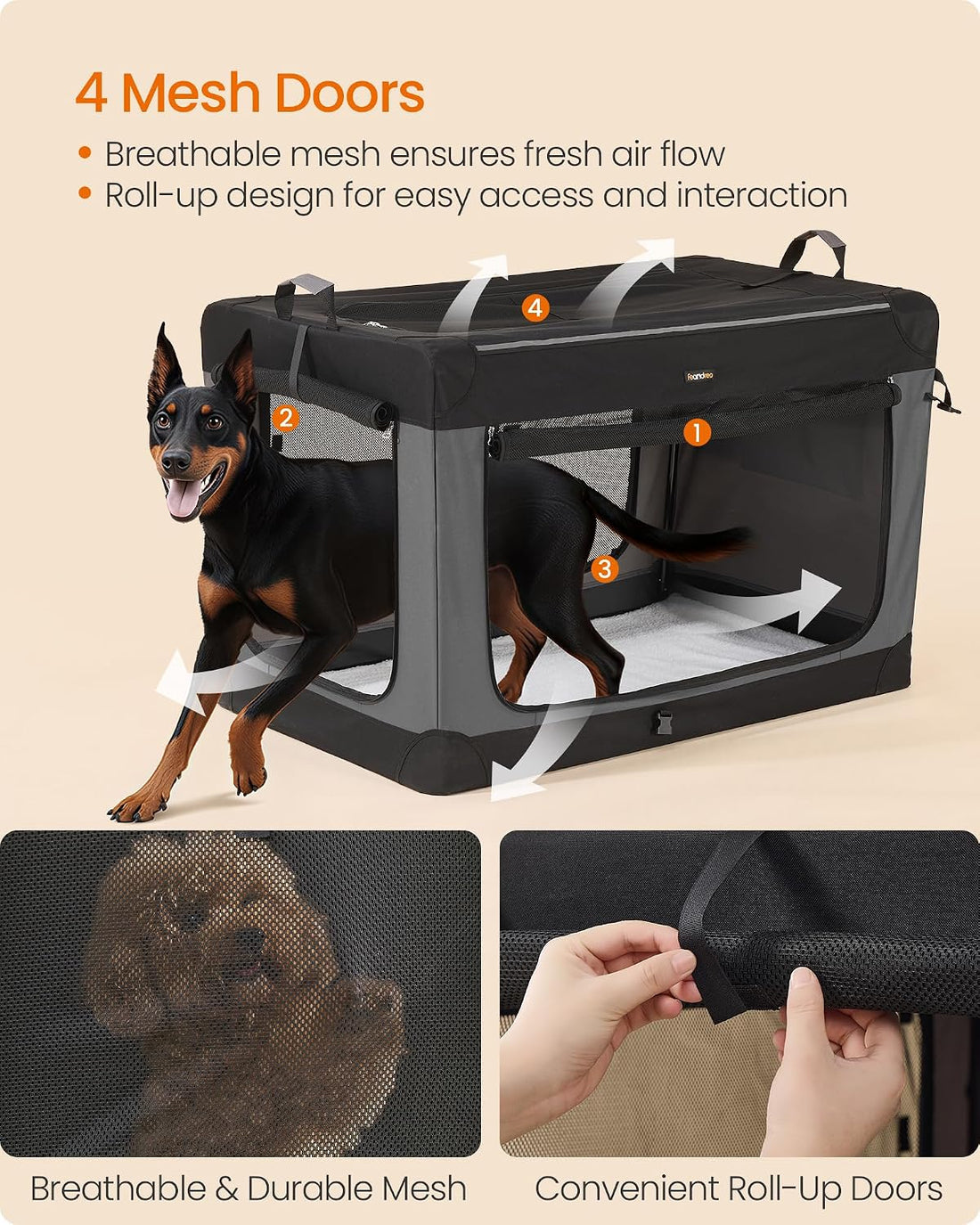 Feandrea Collapsible Dog Crate, Portable Oxford Fabric Pet Carrier