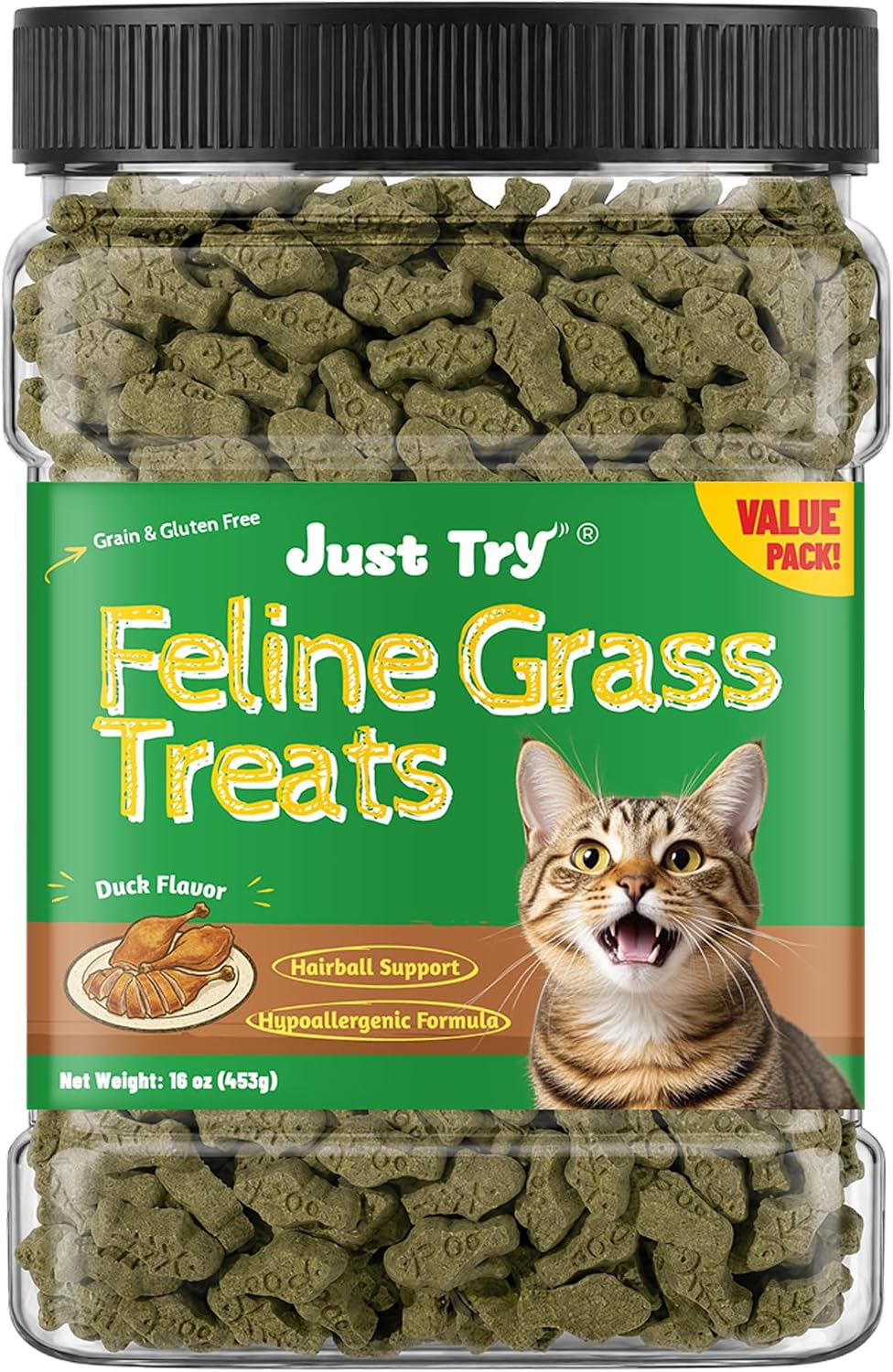Just Try 16 oz Feline Grass Treats Chicken Flavor Hairball Treats
