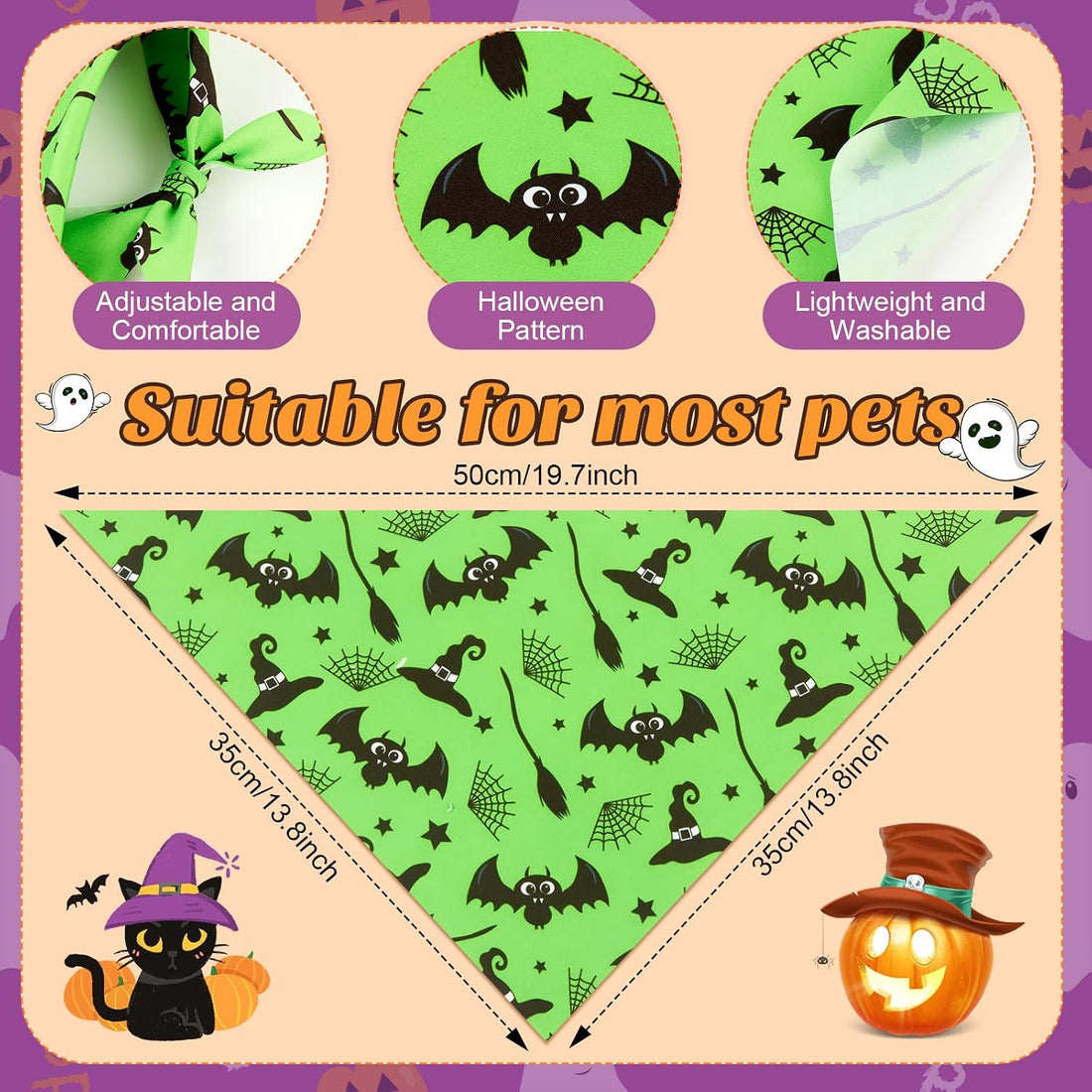 Preboun 50 Pcs Halloween Dog Bandanas Bulk