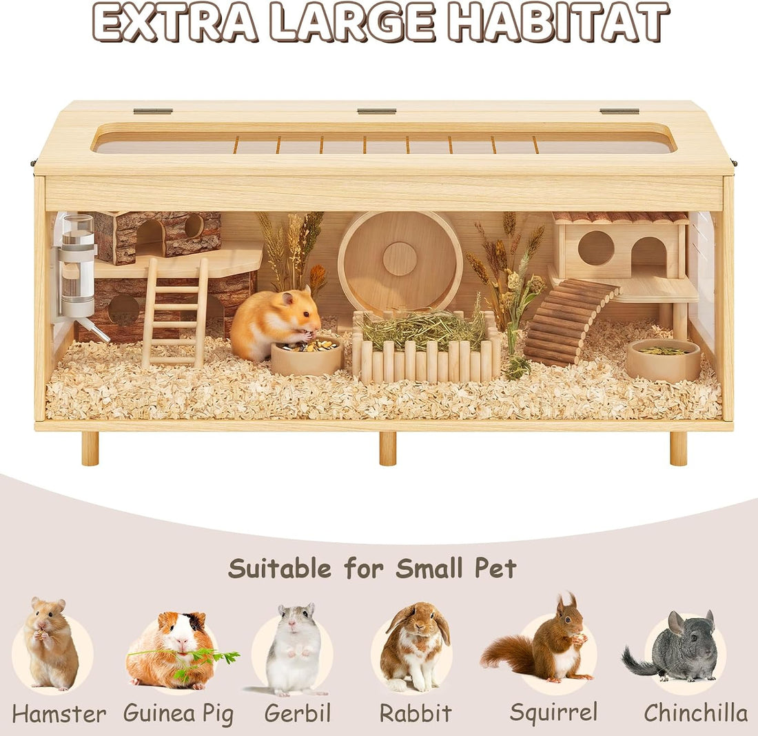Wooden Hamster Cage with Acrylic Board Base, 39.4"