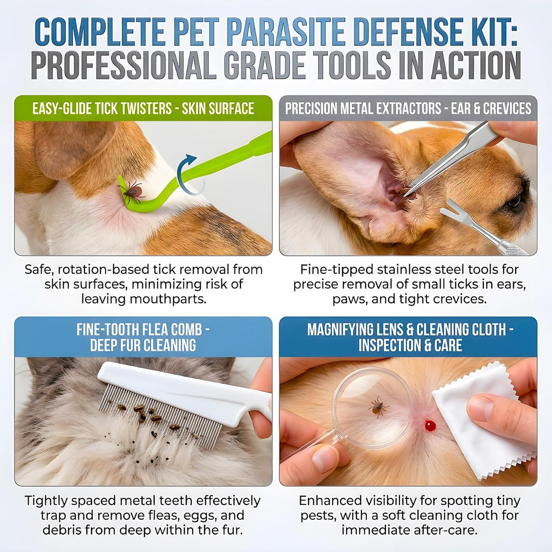 Stainless Steel Tick Removal Tool Kit Safe for Dogs Cats Humans