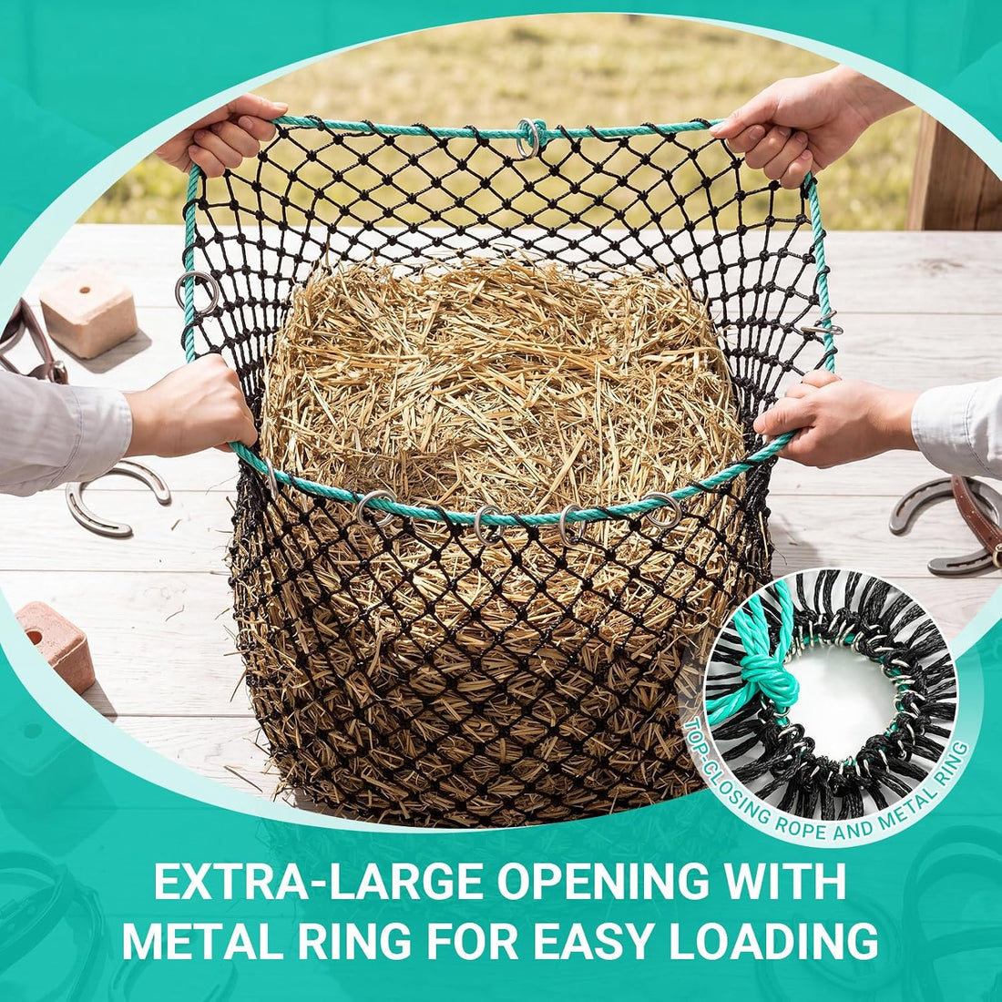 2 Pack Slow Feeder Hay Net Square Bale PE Hay Nets Bags for Horses