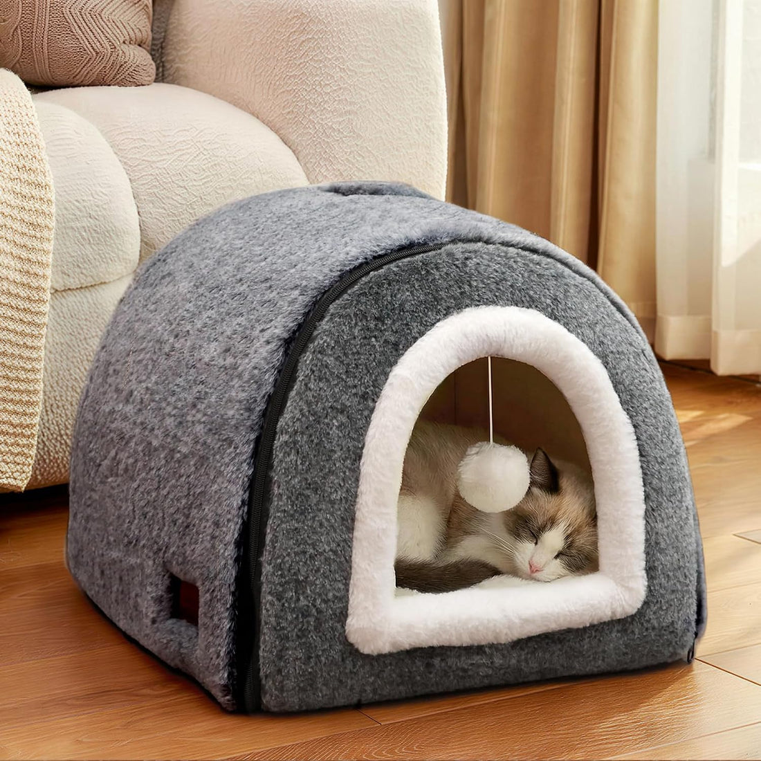 Cat Bed for Indoor Cats，Foldable cat cave，Anti-Slip & Water-Resistant
