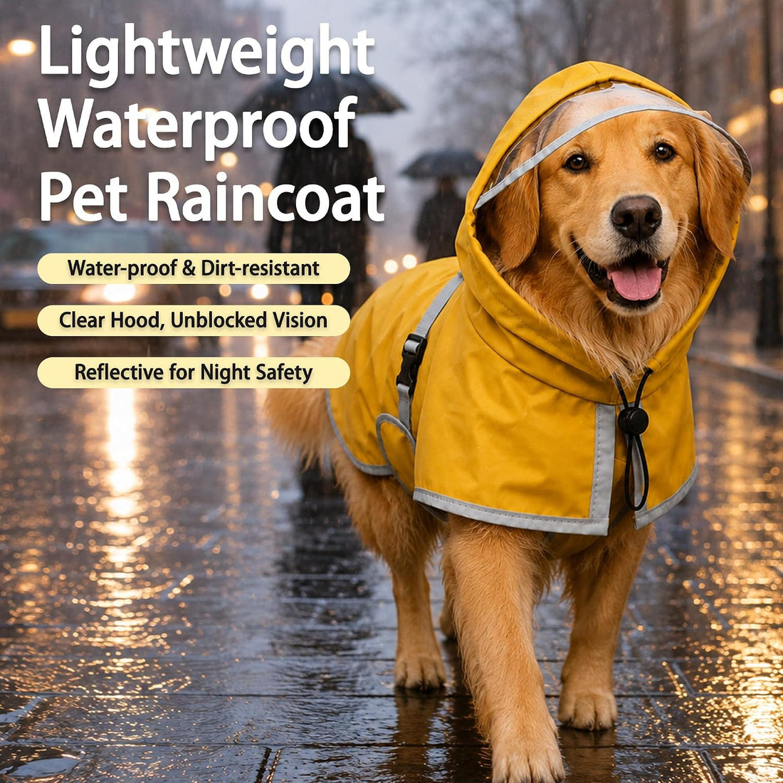 Dog Raincoat Waterproof Reflective Adjustable Hooded Windproof Jacket