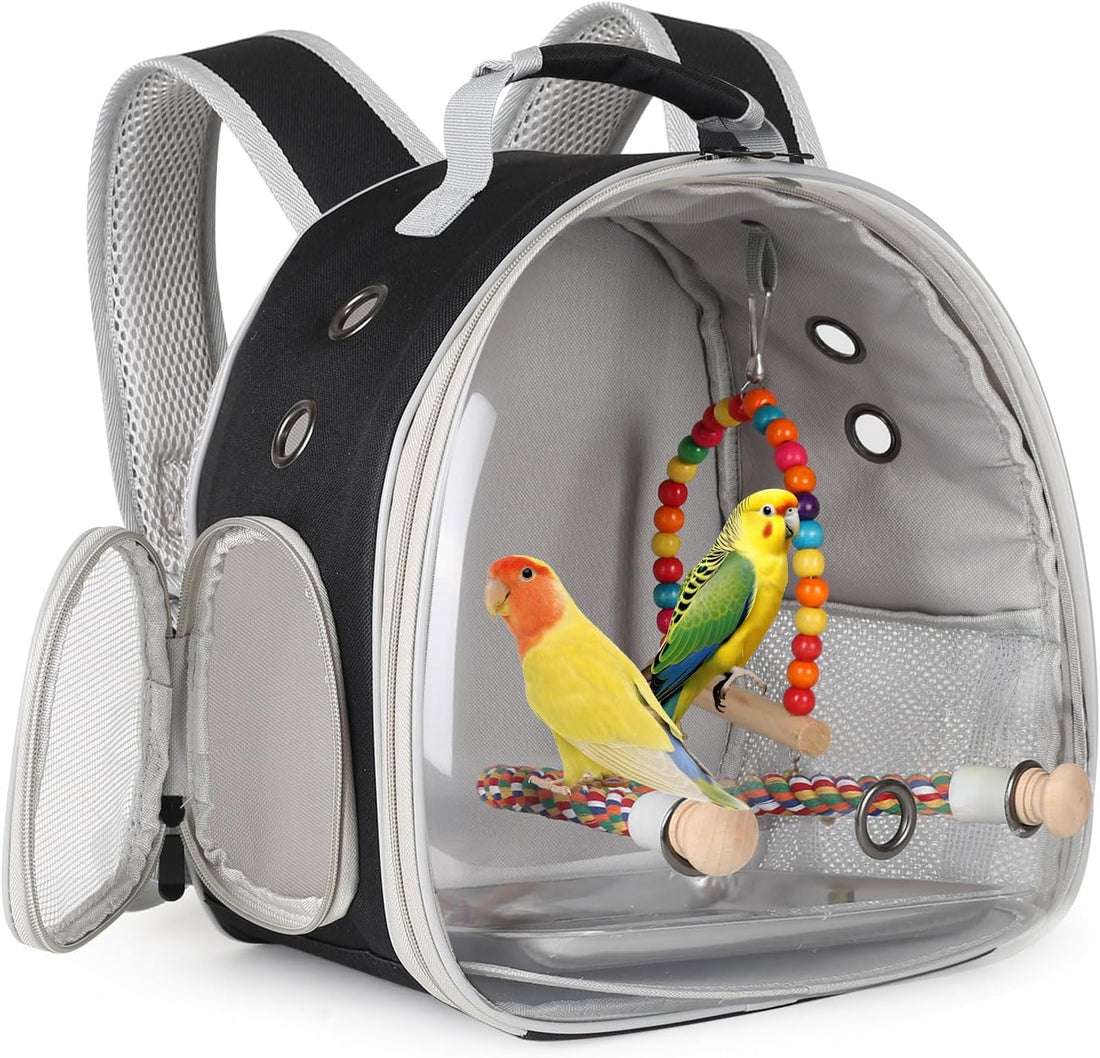 Portable Parrot Travel Cage Carrier with Small Swing Toy&Cage