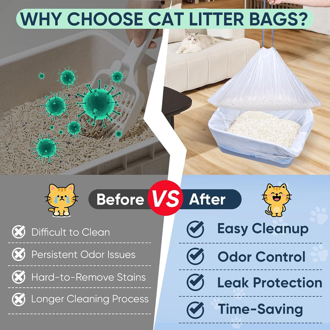 80 Count Jumbo Cat Litter Box Liners, 37" x 18.11"