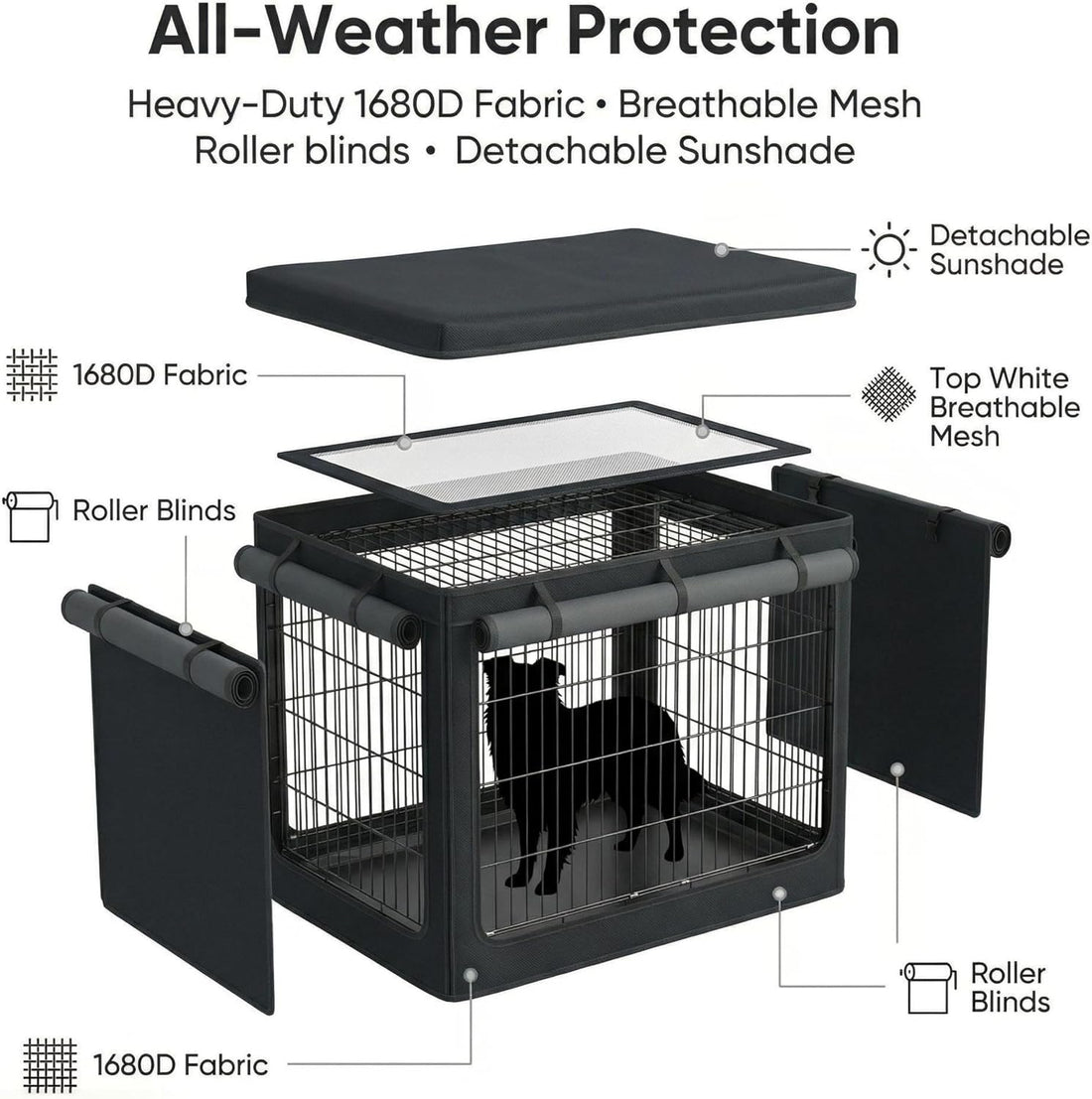48 Inch Dog Crate Cover,1680D Heavy Duty Waterproof Oxford Kennel