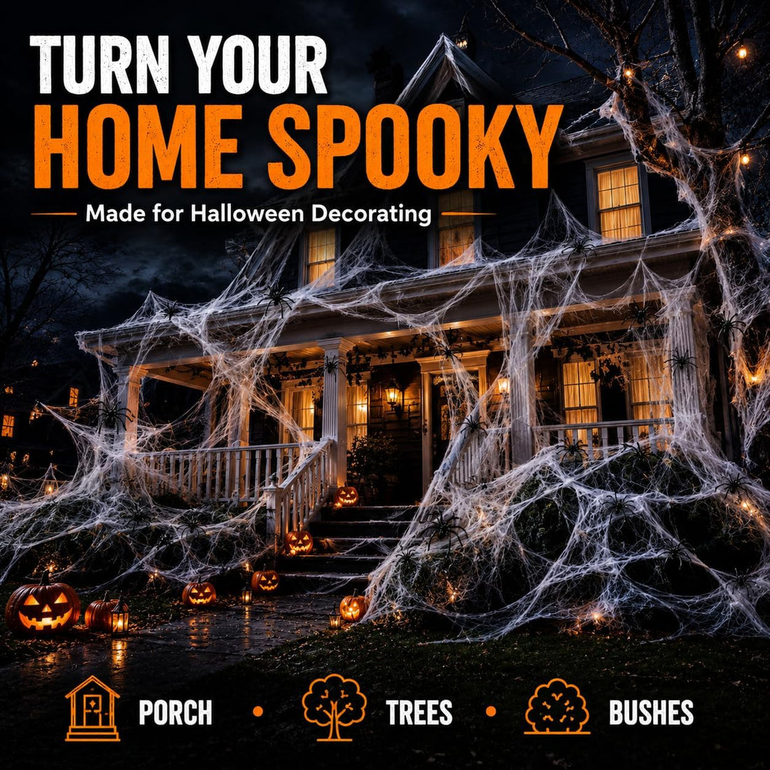 Halloween Spider Web, 2000 sgft Spider Web Decoration with 50 Fake