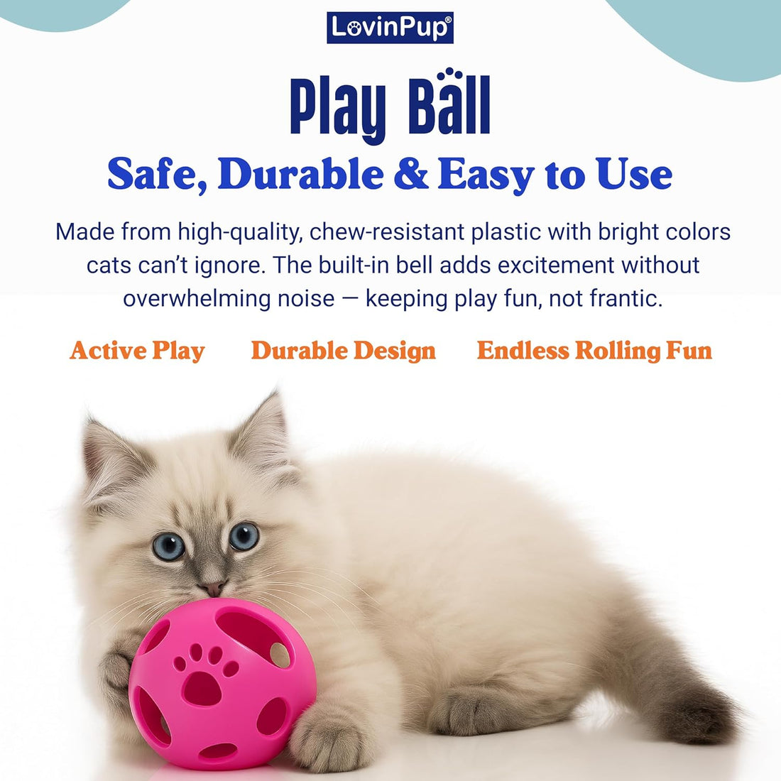 Large Cat Ball Toy with Bell – Blue (4", 1-Pack)