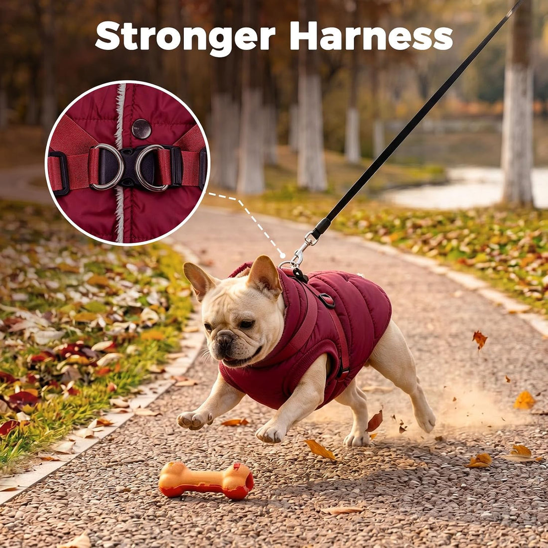 JoyDaog Dog Jacket with Harness,Puppy Coat for Small Dogs,Red XS