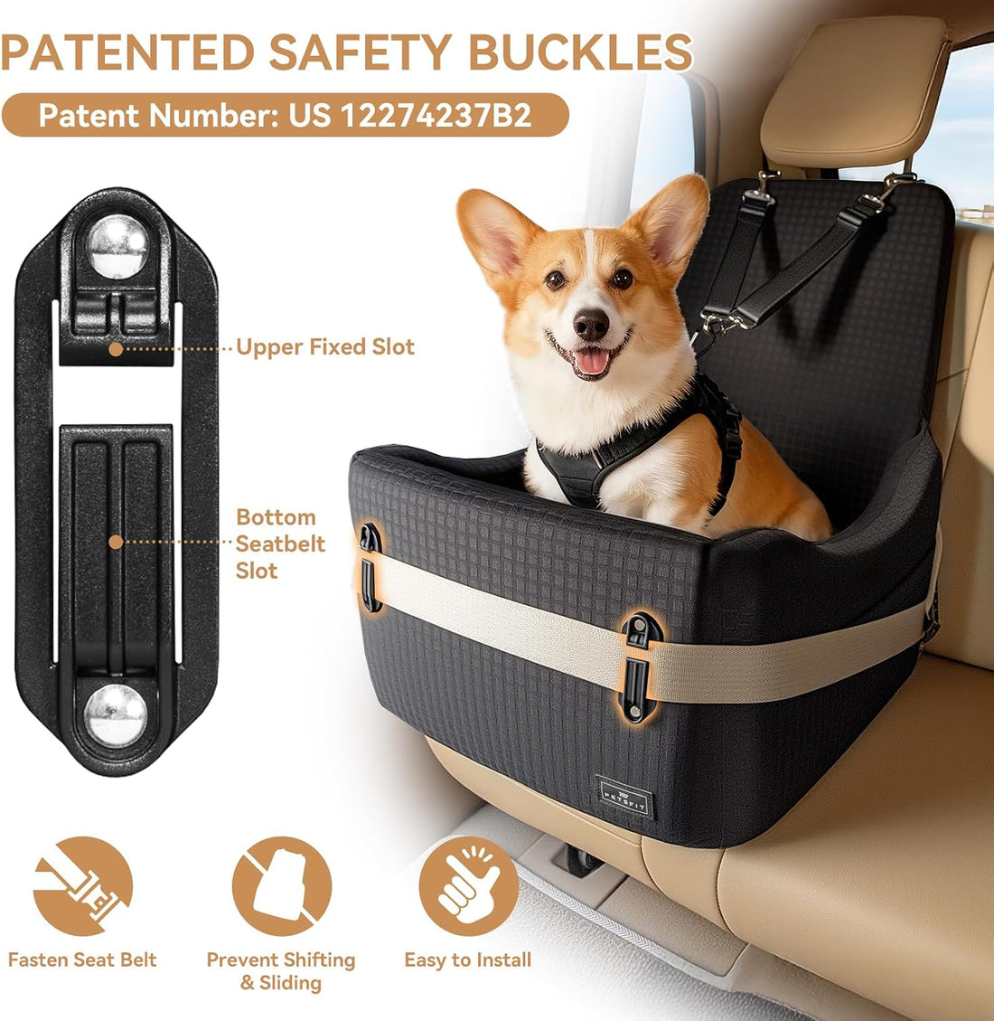 PETSFIT Dog Booster Car Seat for Small/Medium Dogs Up to 35 lbs