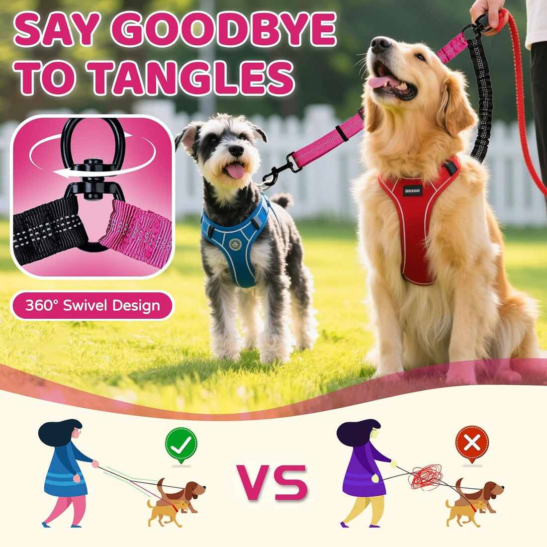 Double Dog Leash Coupler-360° Swivel