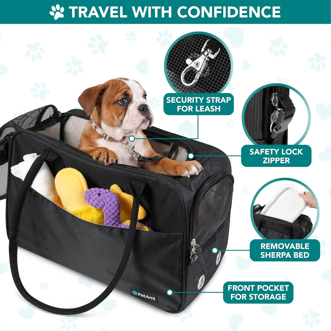 PetAmi Small Dog Purse Carrier with Pockets, Airline Approved