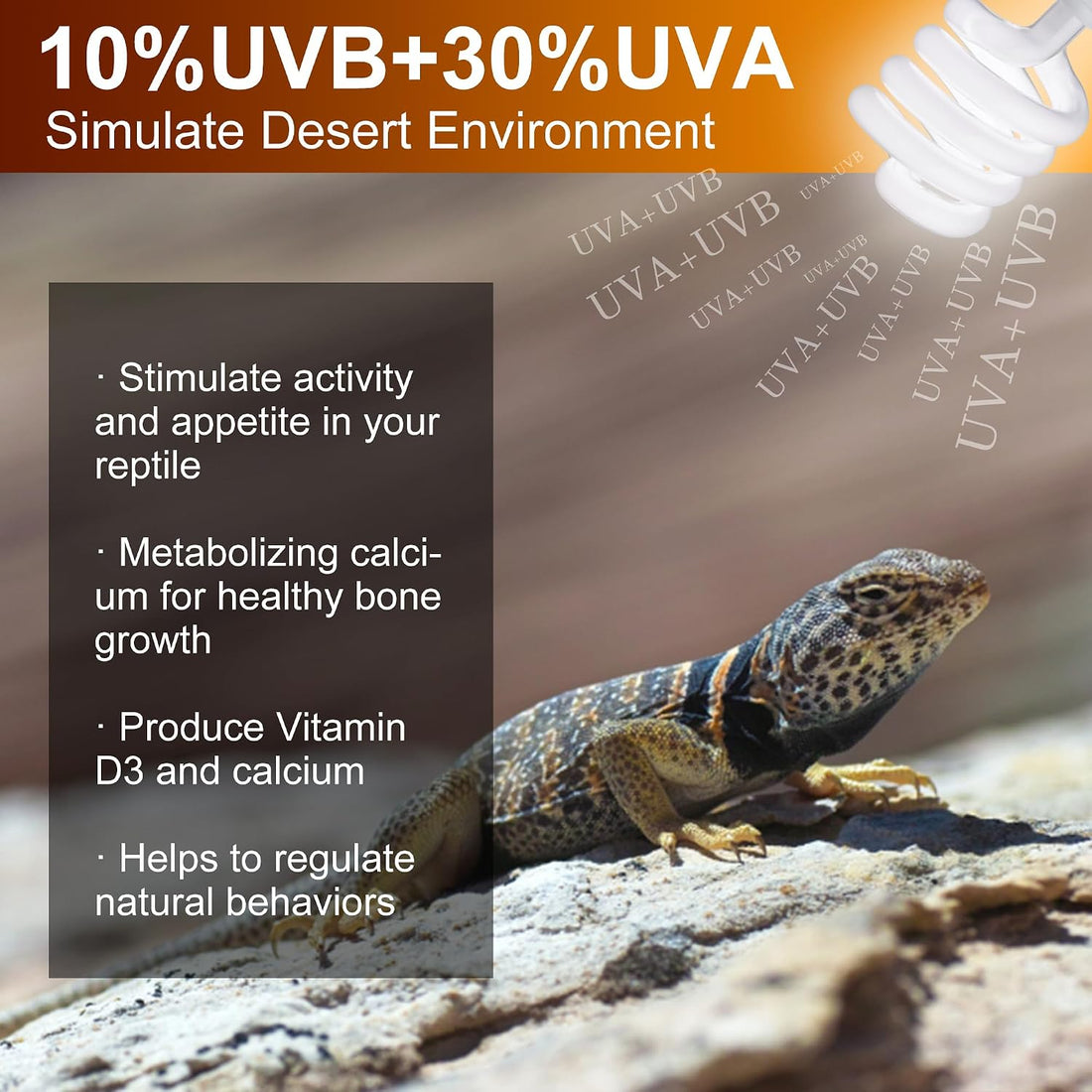 UVB Reptile Light Bulb 10.0, 23W UV Spiral Compact Florescent