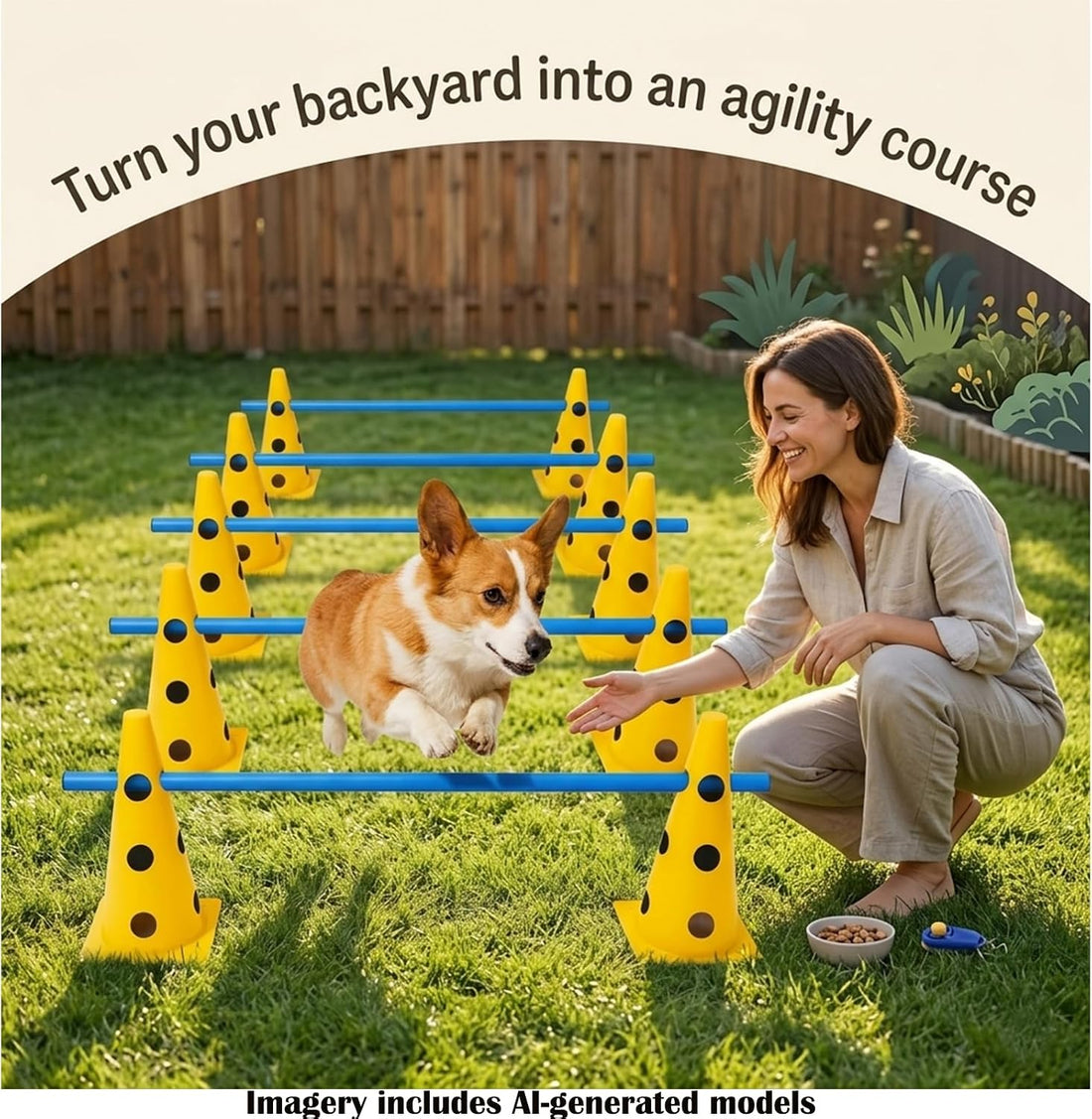 Dog Agility Equipment Set, 6 Adjustable Hurdles with 12 Cones