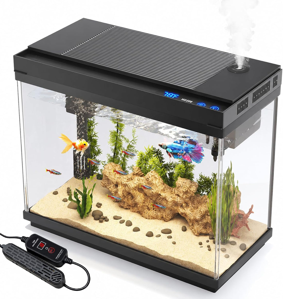 Vehipa Fish Tank, 2.4-Gallon Aquarium Starter Kit with 3-in-1 Quiet