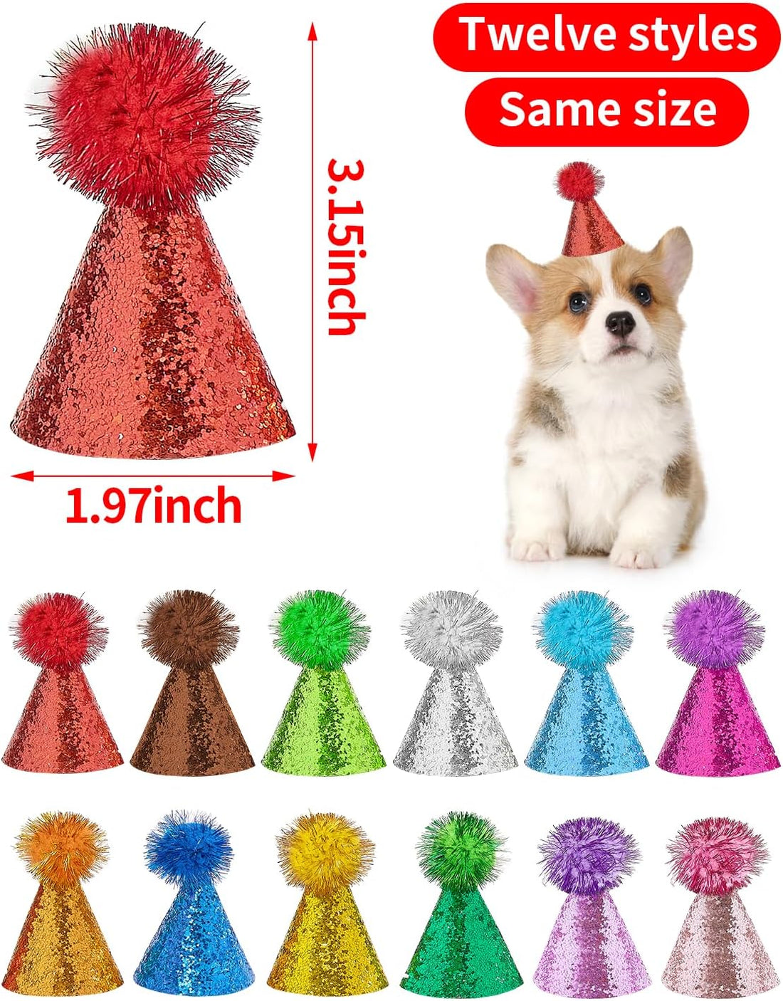 PET SHOW 24 Pack Mini Party Hats for Small Dogs Stuffed Animals