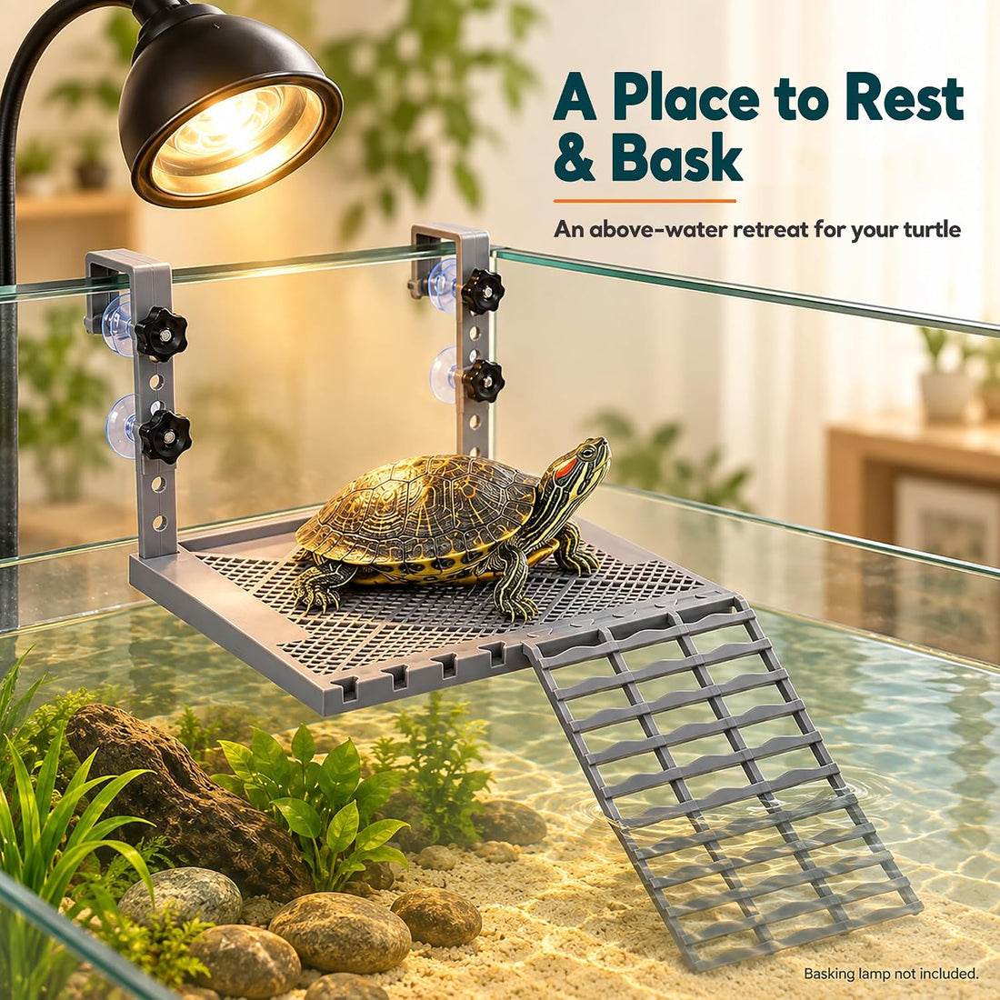 Upgraded Hanging Turtle Basking Platform with Ramp & Built-in Feeding