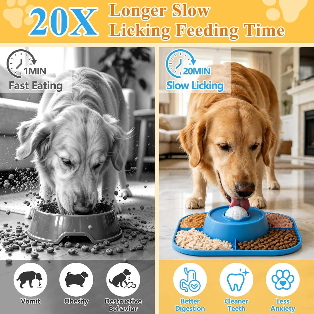 Slow Feeder Dog Bowls 3-in-1 & Lick Mat & Anti-Choking Rolling Ball