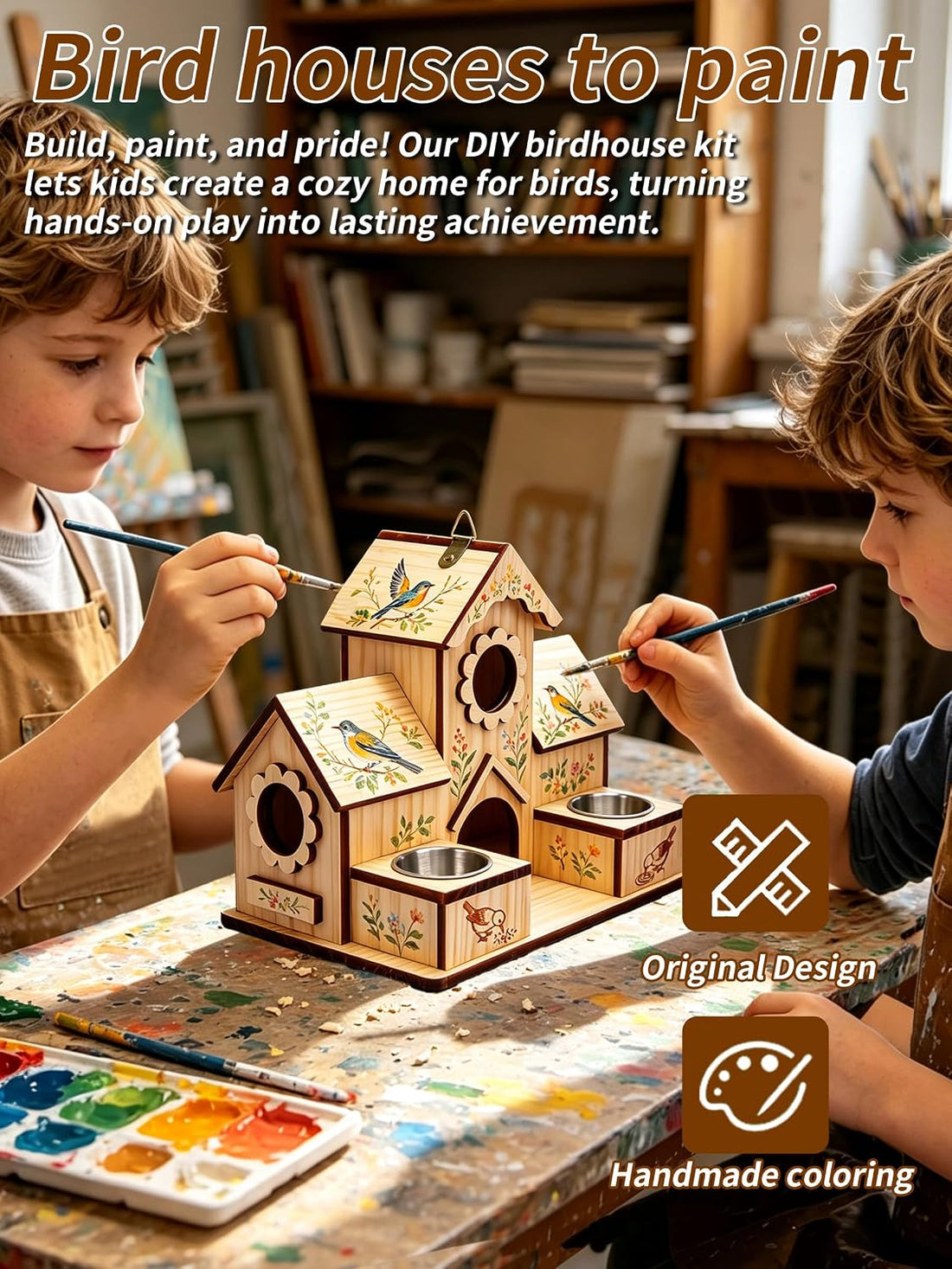 4-Hole Birdhouse for Outside with Feeding Tray, Cedar Wood