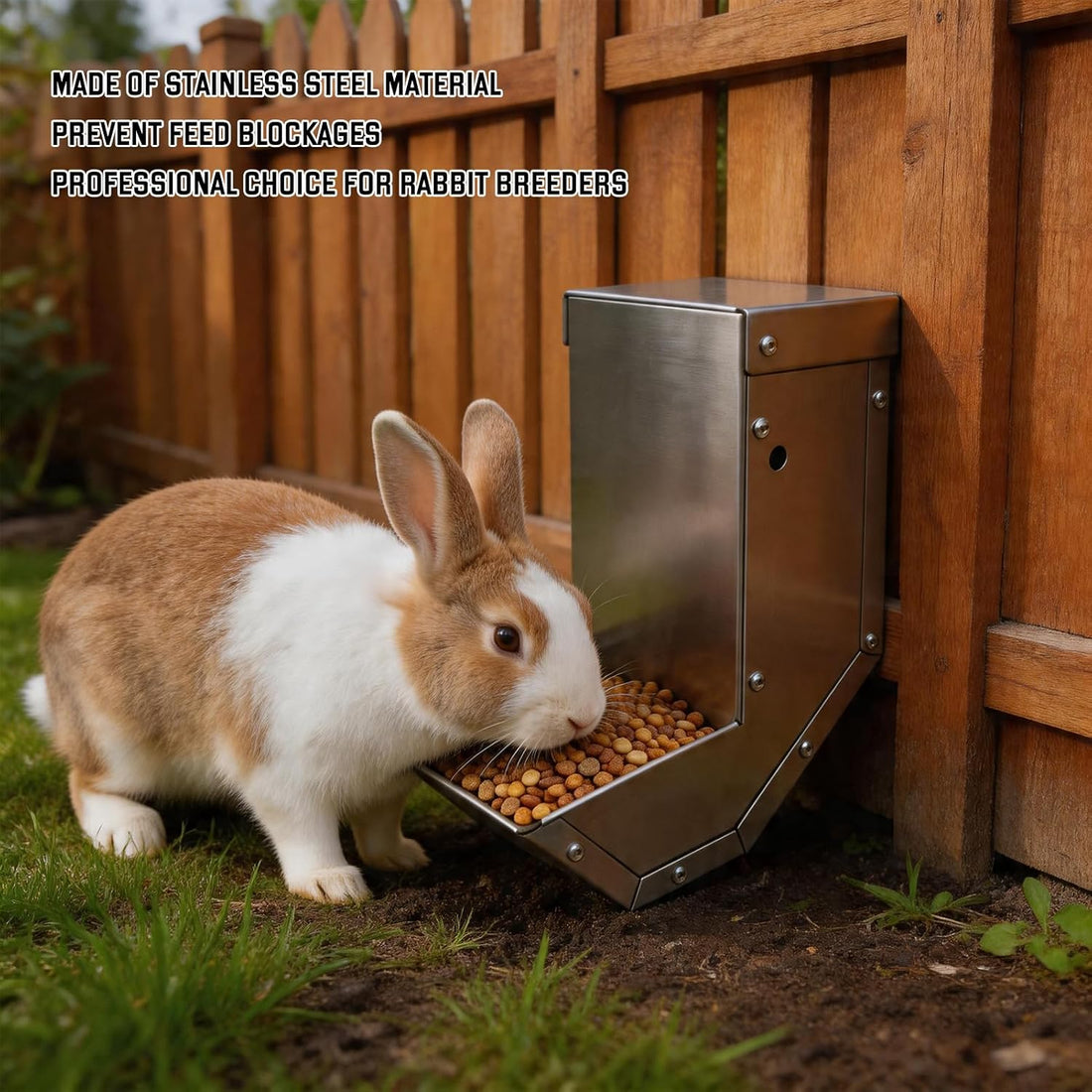Rabbit Feeder - Small Animal Stainless Steel Gravity Feeding Trough