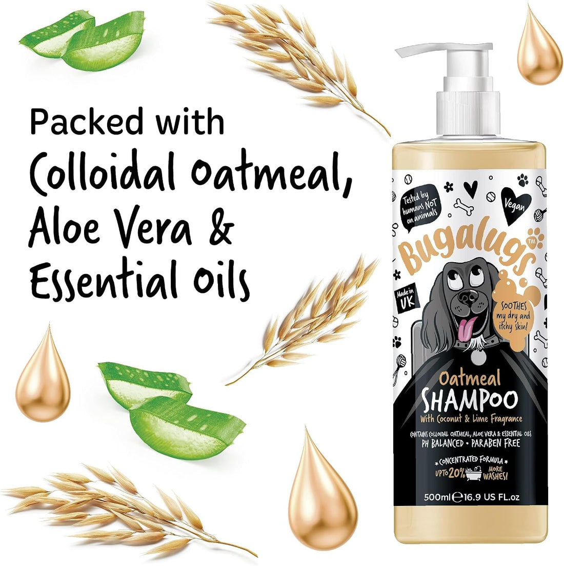 BUGALUGS Oatmeal & Aloe Vera Dog Shampoo Dog Grooming Shampoo