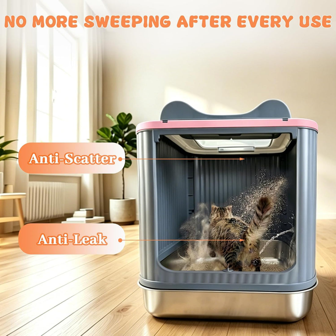 Stainless Steel Cat Litter Box Enclosed, Small, Dual Entry