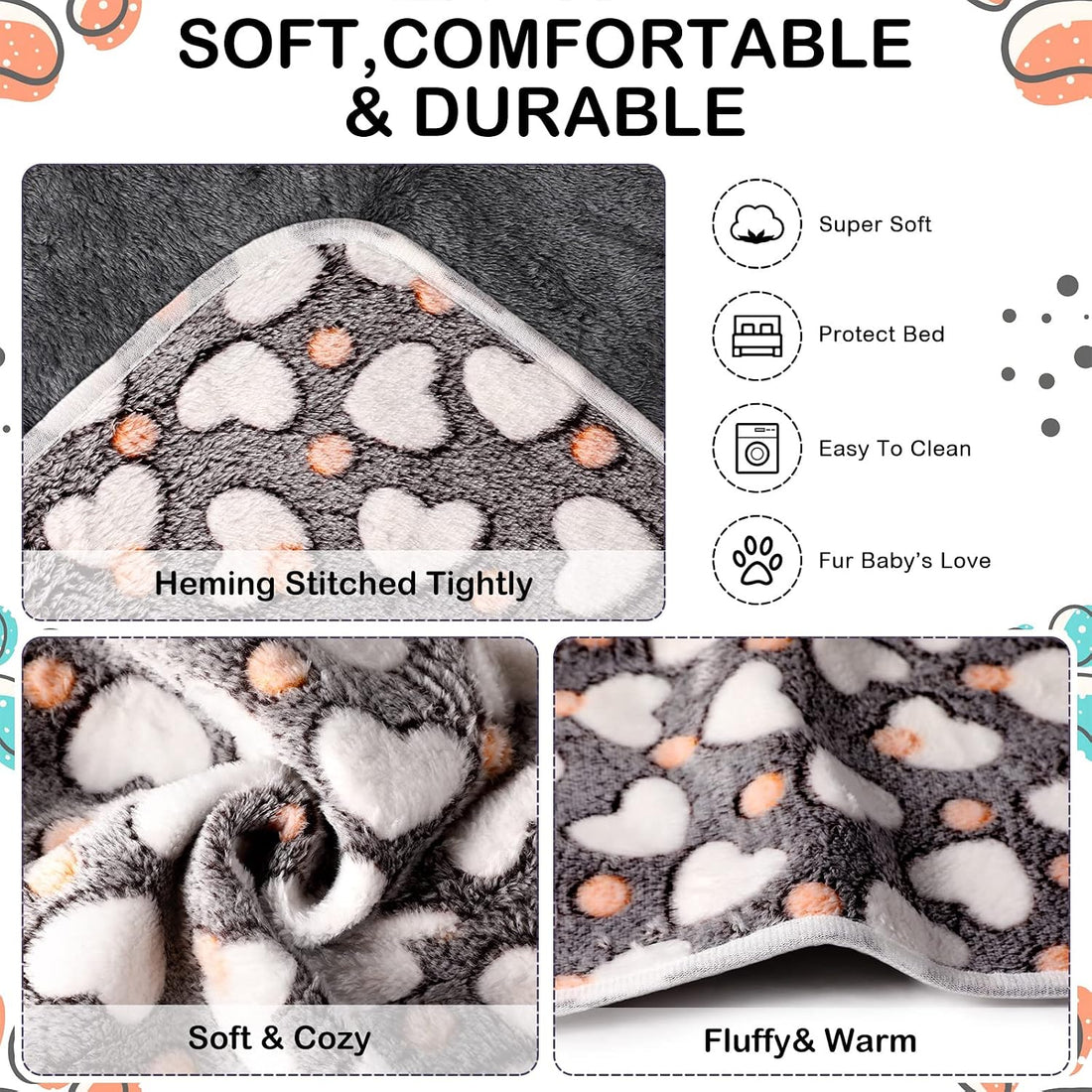 Reginary 4 Pcs Guinea Pig Fleece Cage Liners, Heart Pattern