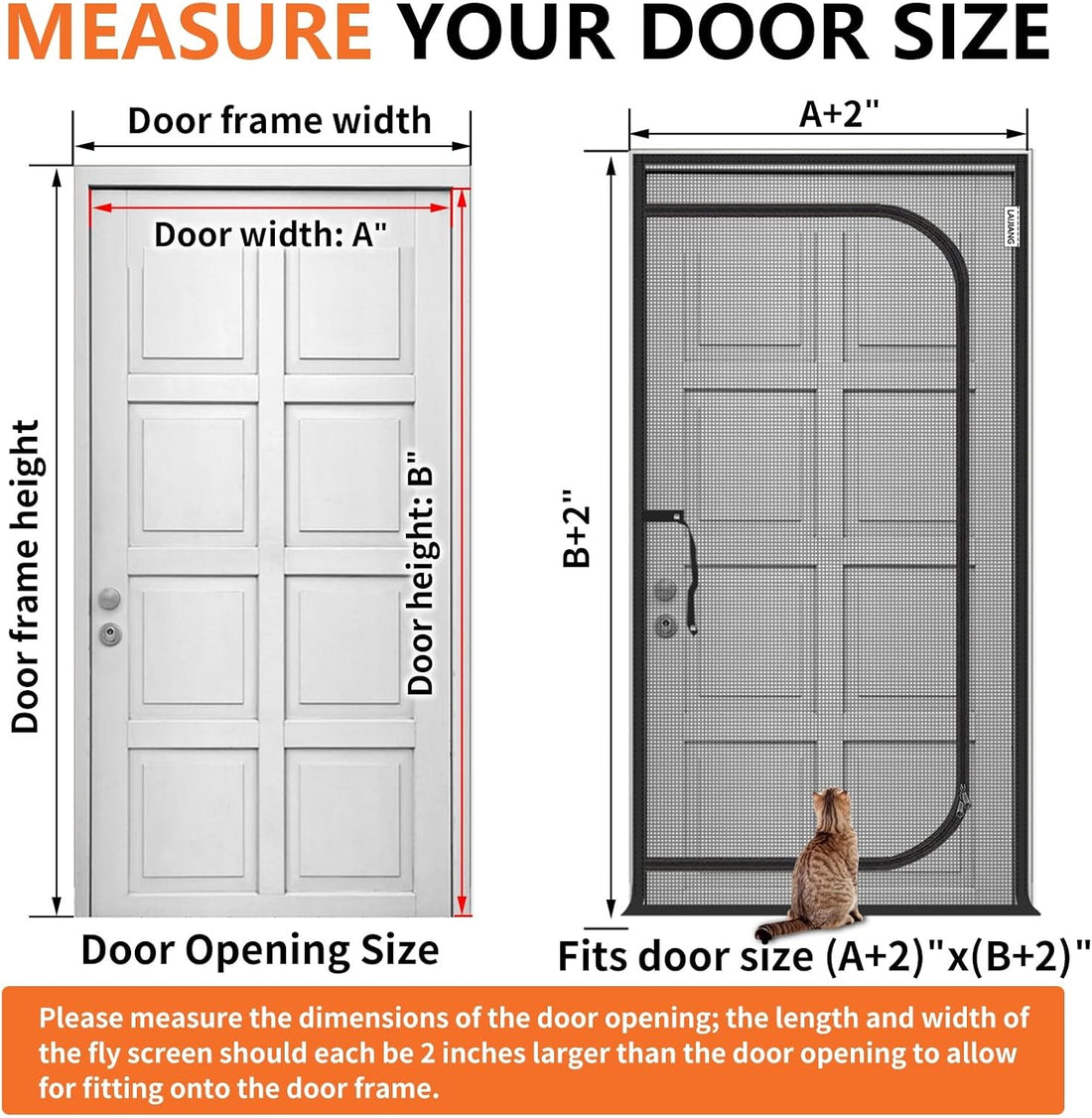 Reinforced Cat Screen Door with Zipper Fits Openings 57x85''