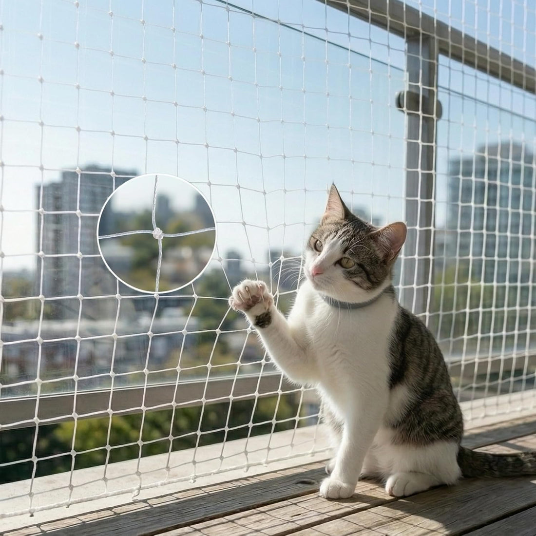 Cat Safety Net for Balconies, White Nylon Mesh for Windows & Railings