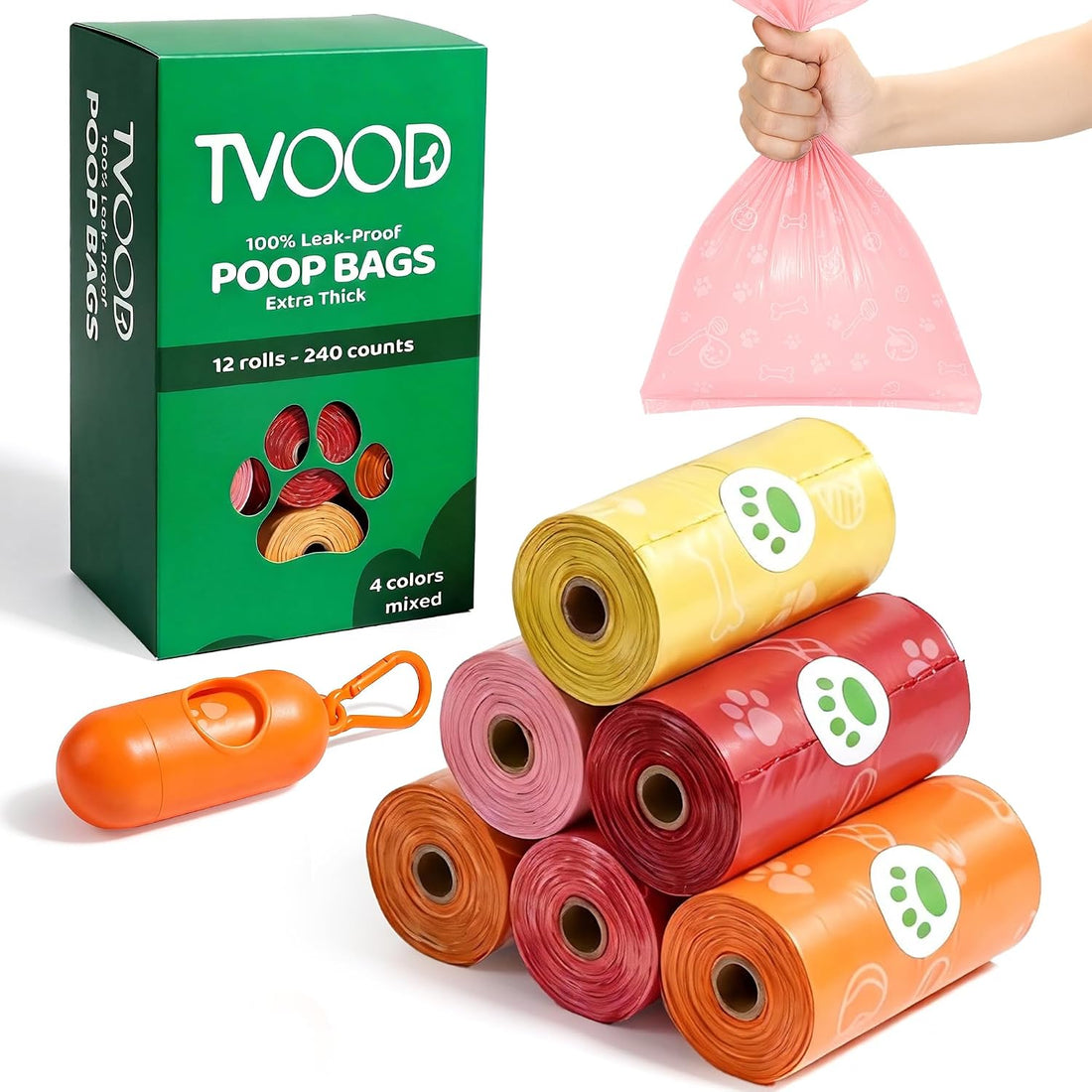 Thick Dog Poop Bags Rolls - Strong Leak Proof with 2 Dispensers 420